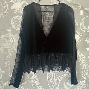 Free People Black Lace Velvet Top